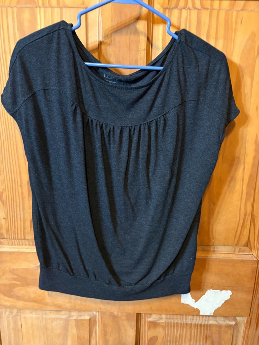 LOFT Black Short Sleeve Gathered Neck Tunic